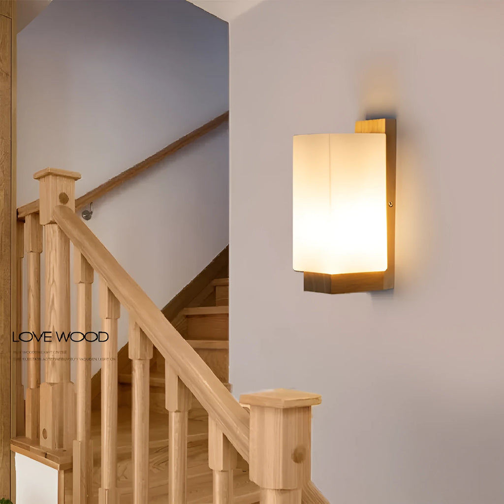 Creative Japanese bedside solid wood wall lamp in style 5024 with 12W bulb