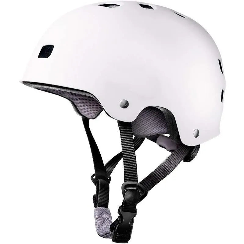 Children's skateboarding helmet in multiple colours with ABS shell and EPS liner, shown in sizes S, M, L.