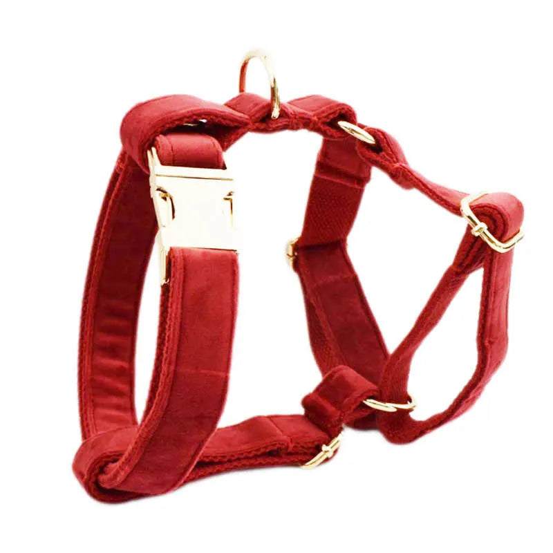 Dog collar and accessory set with cloth leash, vest, bow, flower, and poop bag components