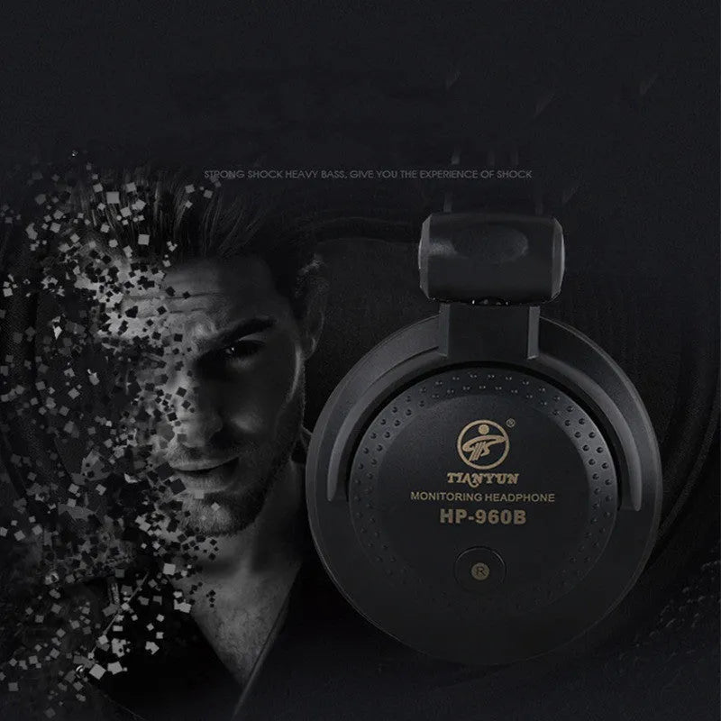 Black Tianyun HP-960B electronic piano earphone monitor headset with over-ear design and 3-metre cable