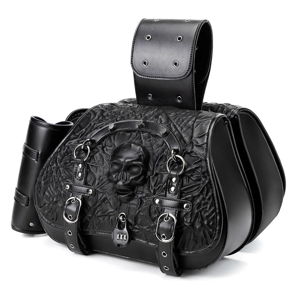 Black waterproof PU leather motorcycle saddlebags with mounting hardware for Harley Davidson modifications