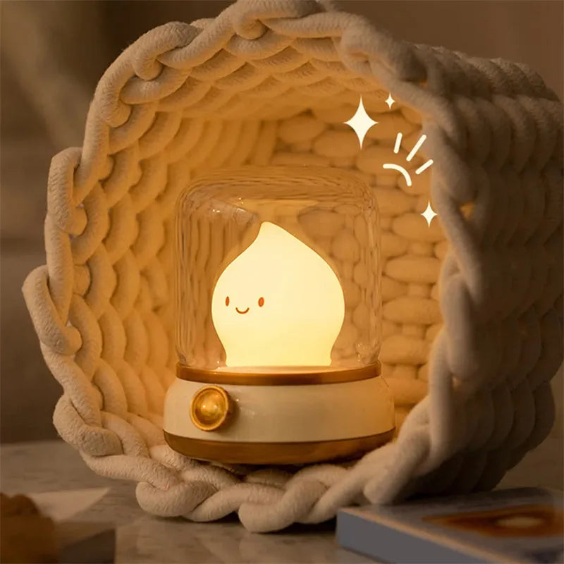 Retro oil lamp design LED night light in green or yellow colour with USB charging port
