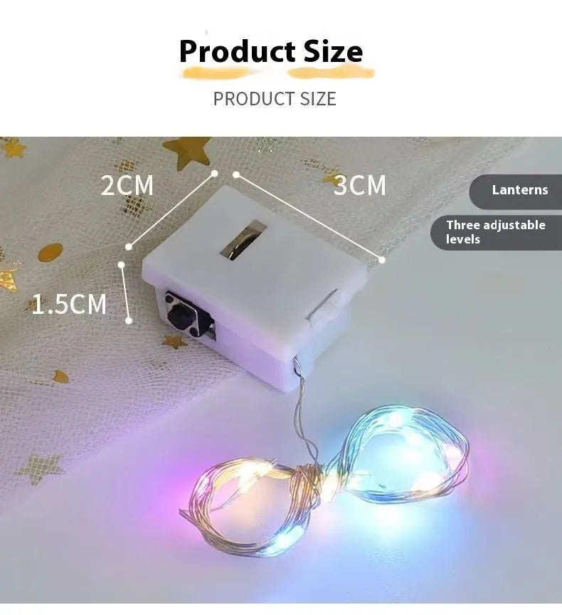 LED copper wire light in small white box with three-gear adjustment and 0.2m chain of four warm white LEDs