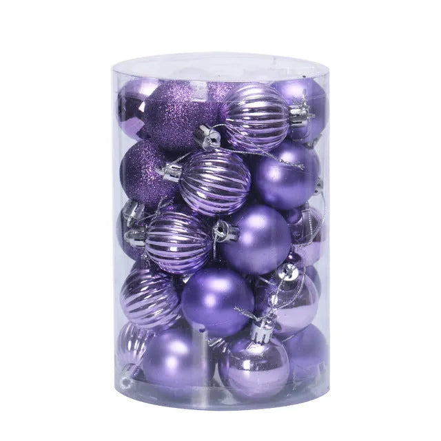 34-piece set of 4cm plastic Christmas balls in assorted colours with shiny finish for tree decoration
