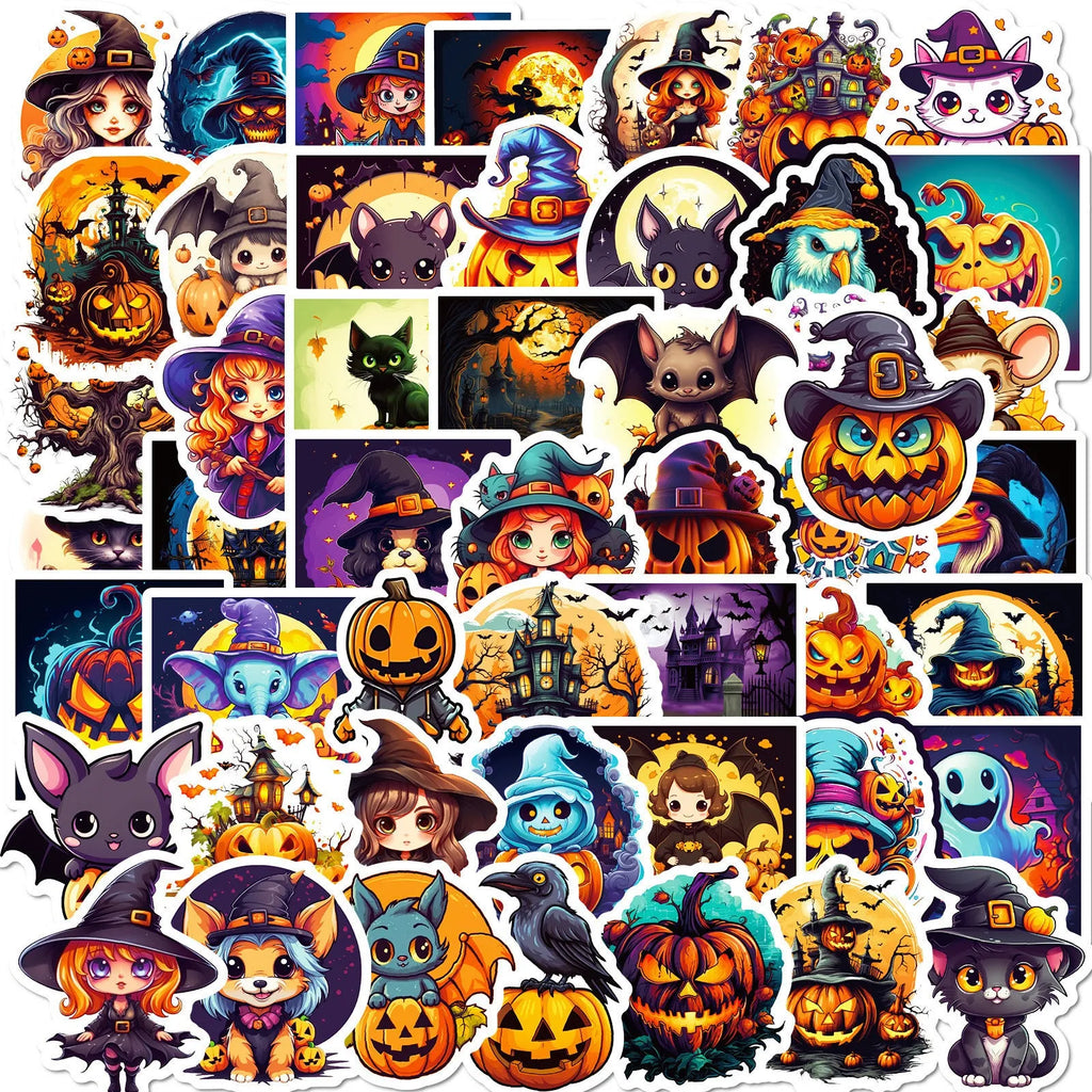 300 Halloween stickers with cartoon pumpkin witch ghost designs on PP surface adhesive paper sheets