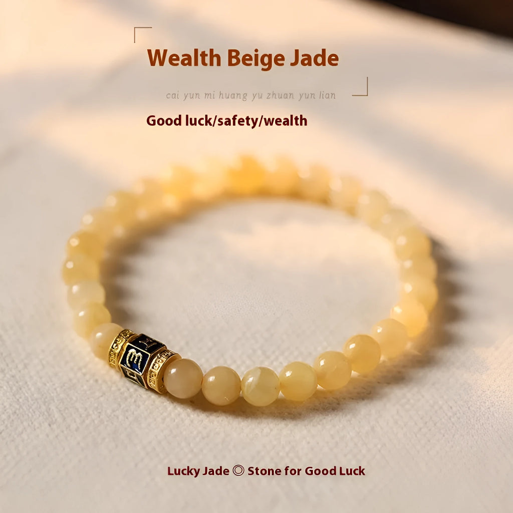 Women's hand-woven bracelet with topaz mantra barrel beads and square sugar jade beads