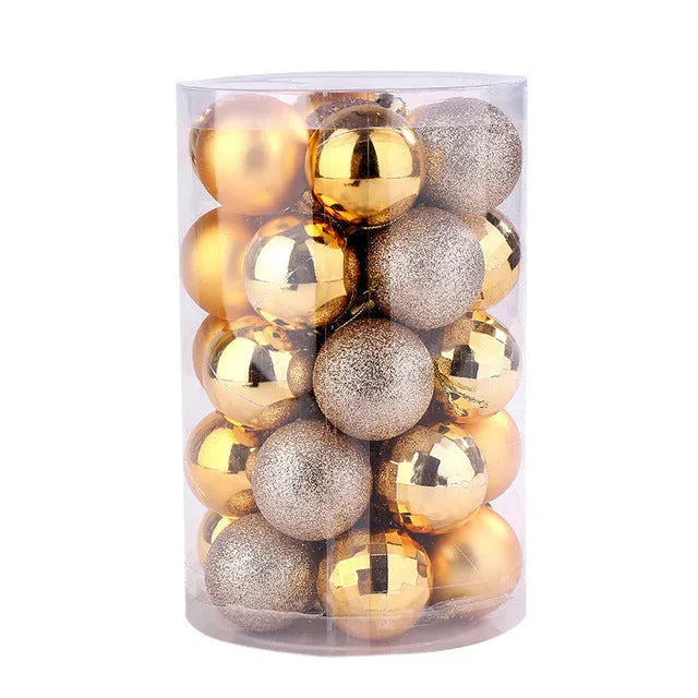 34-piece set of 4cm plastic Christmas balls in assorted colours with shiny finish for tree decoration