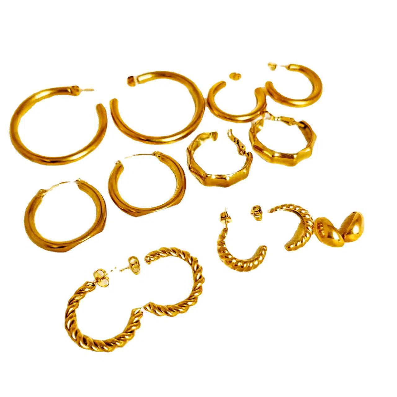 Women's stainless steel irregular twisted asymmetric earrings in gold finish