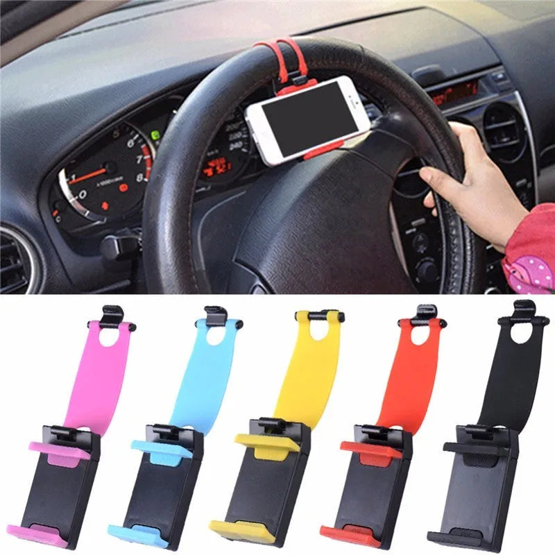 Black universal steering wheel phone holder mount clip for car navigation