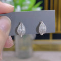 Silver full rhinestone zircon leaf-shaped earrings for women on copper base