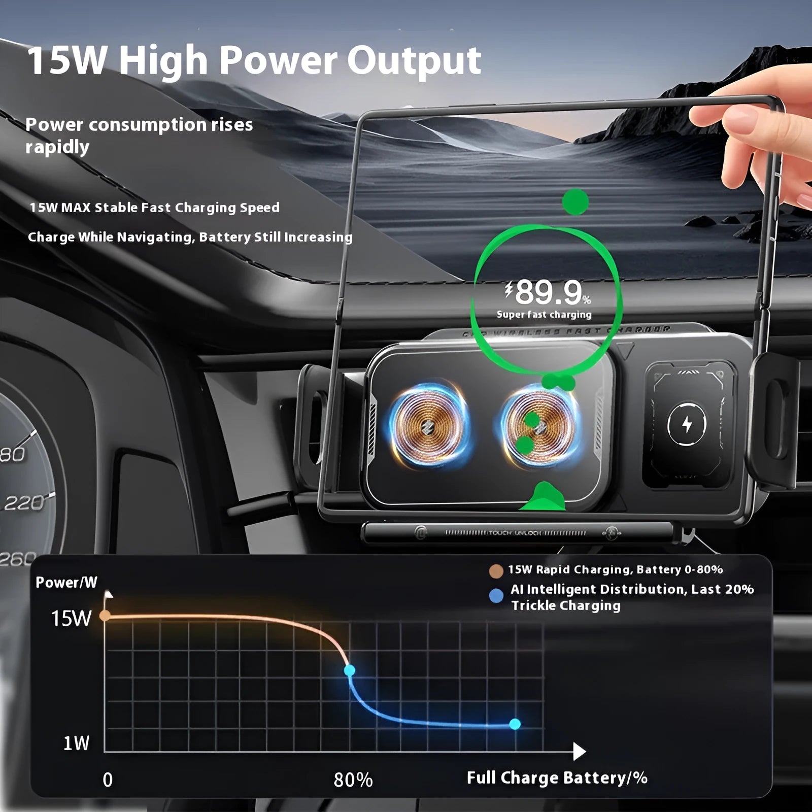 Foldable screen mobile phone car support wireless charger in black with Z1 base