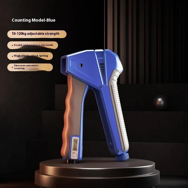 Adjustable hand grip strengthener with 5-60kg resistance in PP plastic, shown in a selection of colours.