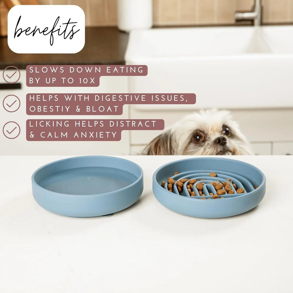 Slowdown Bowl silicone dog slow feeder with ridges in beige colour on white background