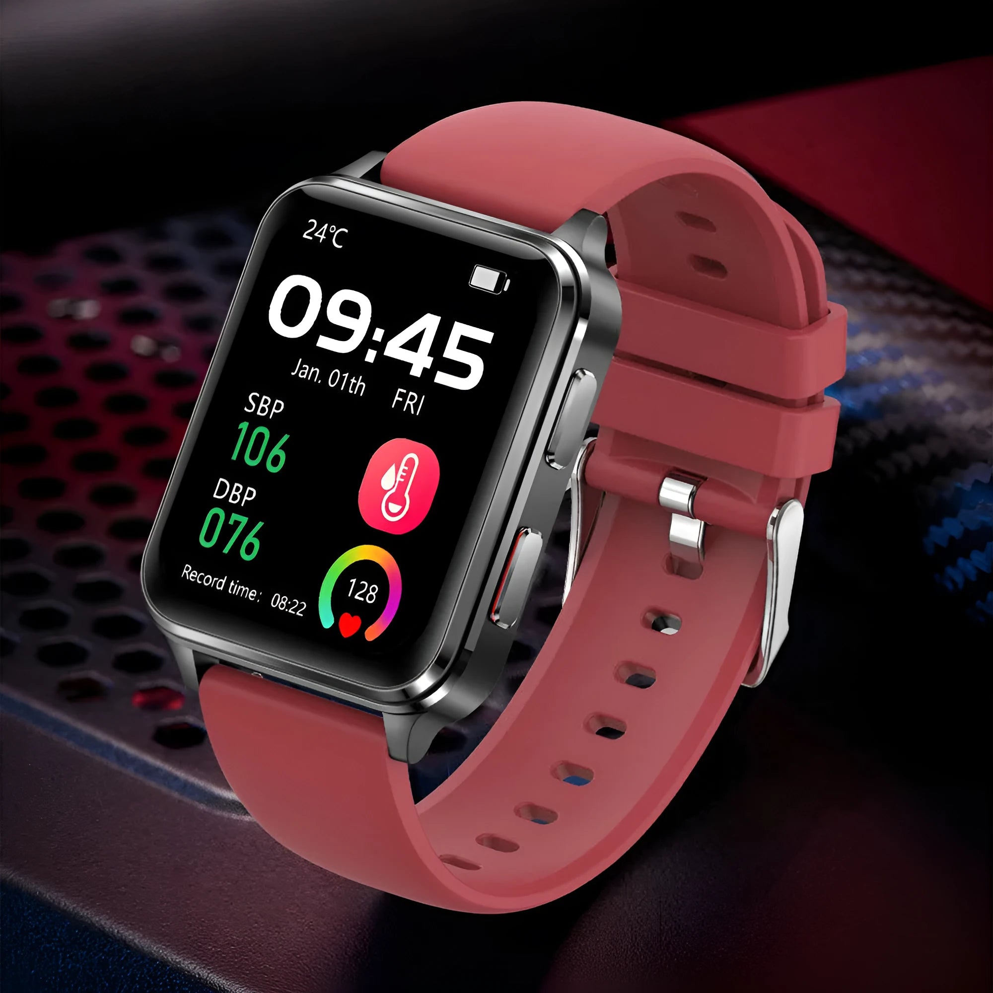 Multi-sport smartwatch with 1.7-inch tempered glass screen and silicone wristband