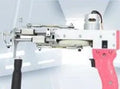 RLD-4 electric needle carpet tufting loom 120W with loop and cut pile, metal and plastic build, shown in dark blue silver