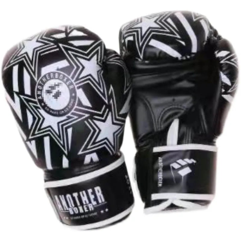 Children's boxing Sanda gloves in gold, red, white, green, and lake blue colours showing vertical style design.