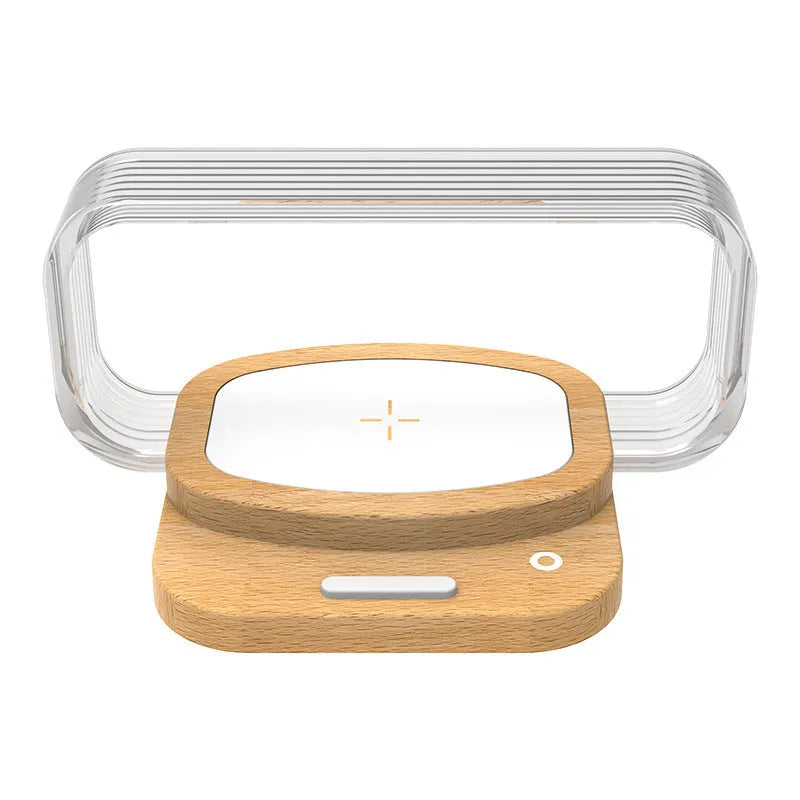 Wooden acrylic small night lamp with wireless charger, 156x105x76mm, USB powered