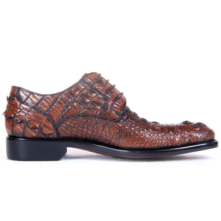 Men's brown crocodile skin dress shoes with leather sole, low-top business style, sizes 38-47