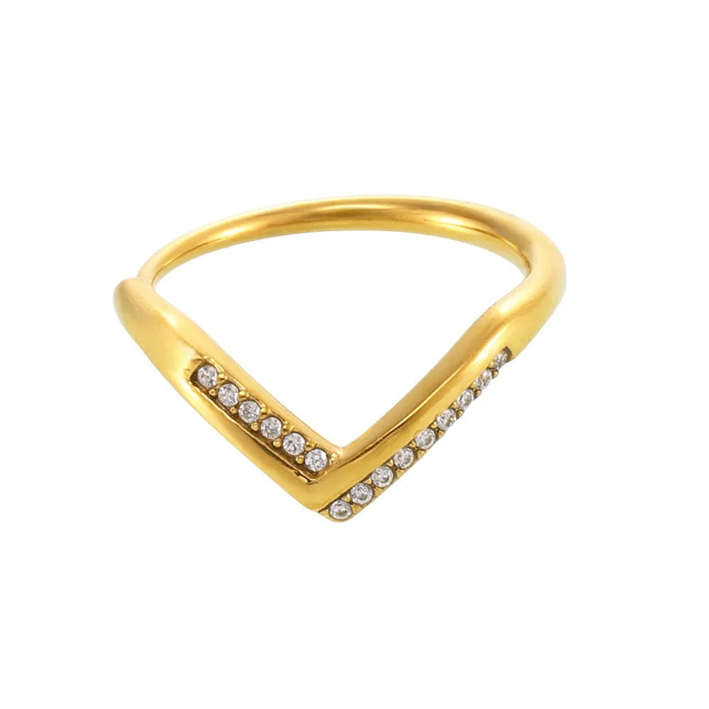 Stainless steel ring for women adjustable size 7 geometric shape gold white zircon finish
