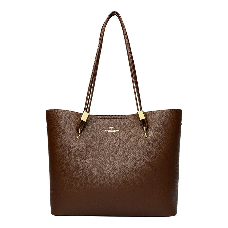 Women's large capacity PU crossbody tote shopping bag with hidden pocket, phone pocket and stitching detail
