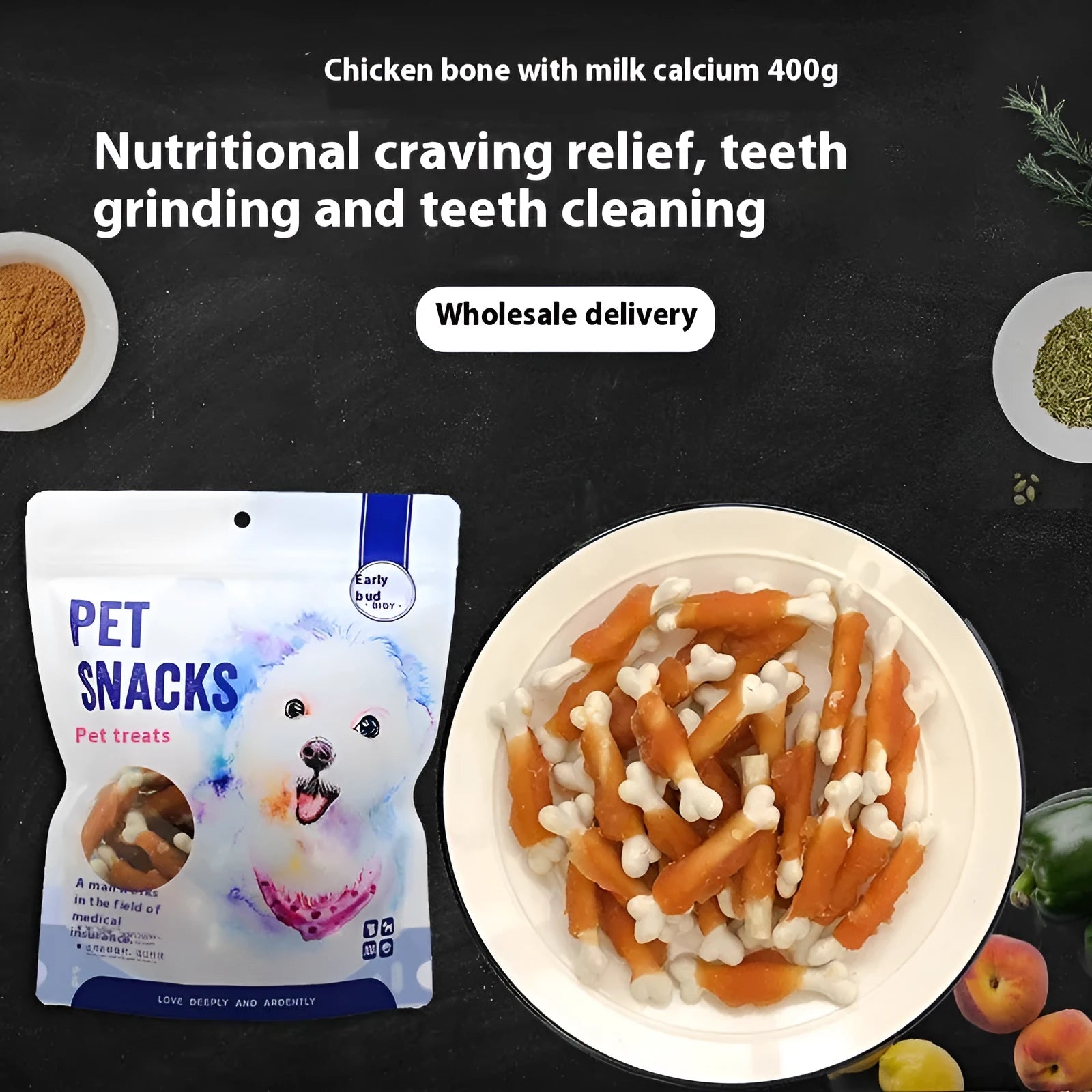 Betty chicken wrapped milk bones dog treats 400g pack calcium bones