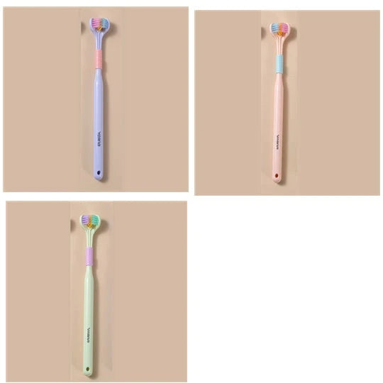 3-in-1 Soft Bristle Toothbrush with Tri-Sided Brush Head and Temperature-Responsive Bristles