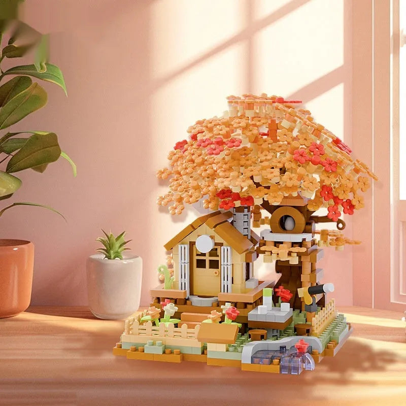 MZ building block set with 690-860 plastic pieces in cherry tree or wooden house style