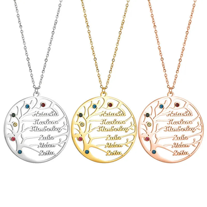 Custom name necklace stainless steel tree of life pendant gold colour on clavicle chain