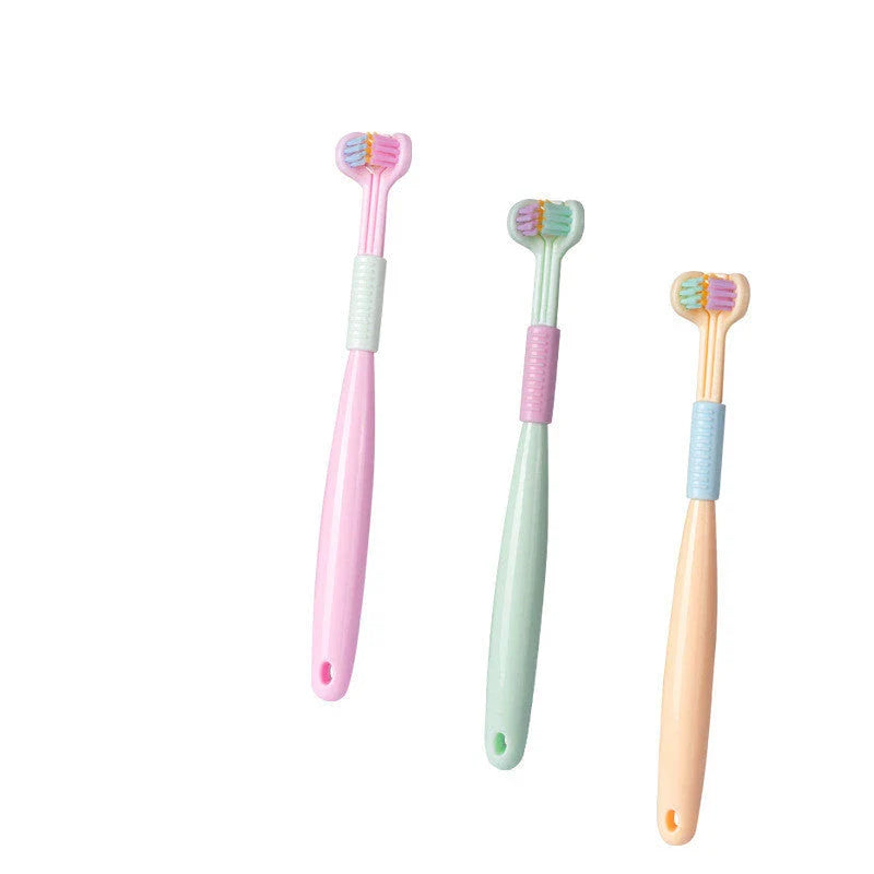 3-in-1 Soft Bristle Toothbrush with Tri-Sided Brush Head and Temperature-Responsive Bristles