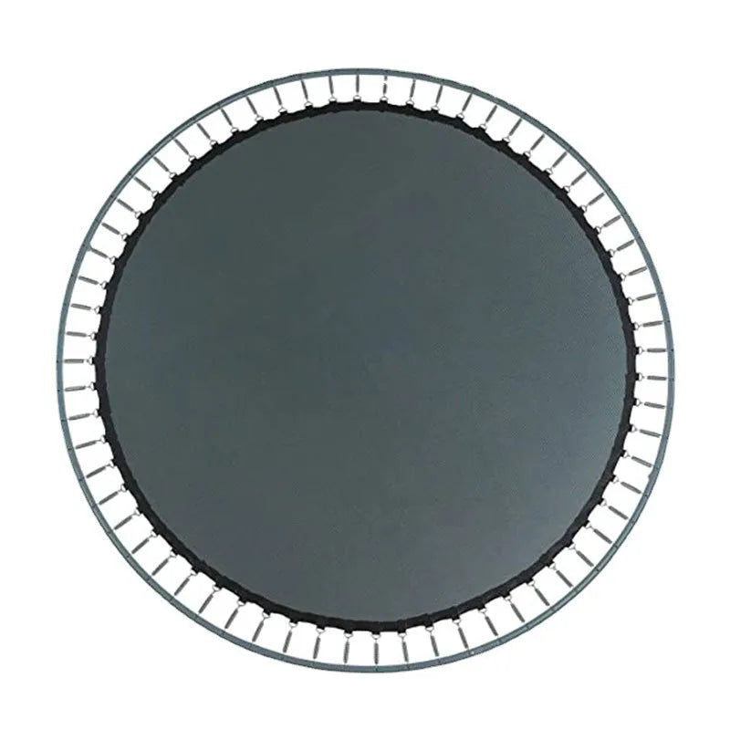 Large round white trampoline elastic fabric replacement mat with multiple attachment buttons around the edge.