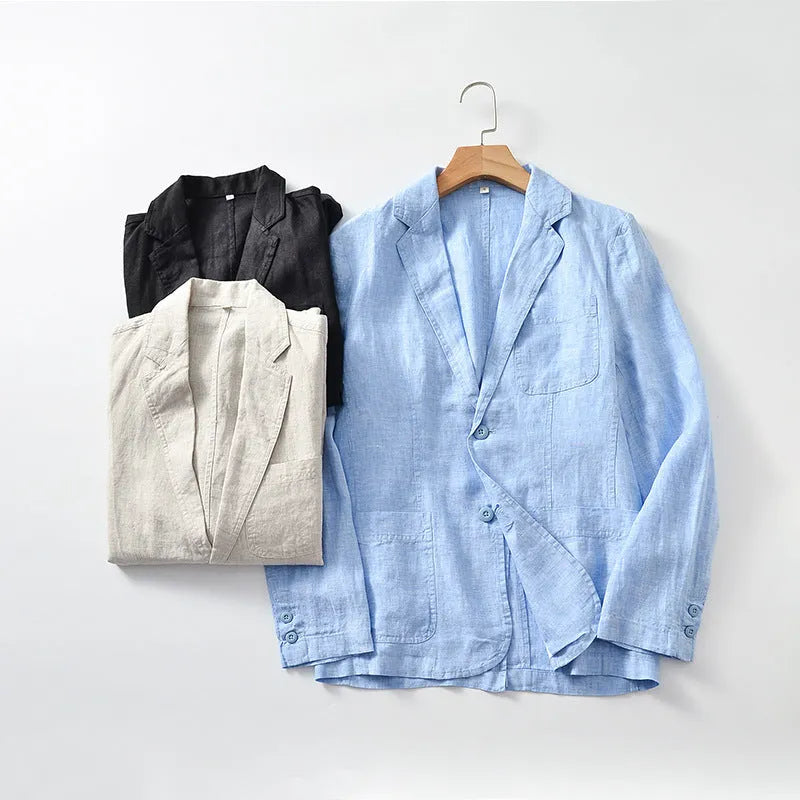 Men's lightweight linen coat in solid colour with size stick pocket