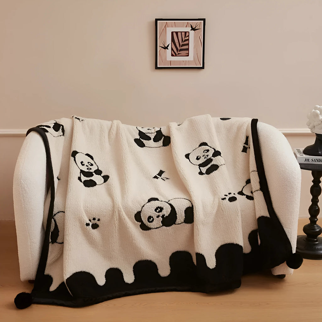 Black and white panda velvet multifunctional blanket in six sizes from 100x150cm to 230x250cm