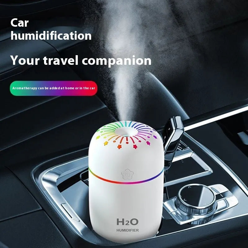 A5 model USB mini humidifier in white, pink, or green with 300ml tank and 75mm compact design