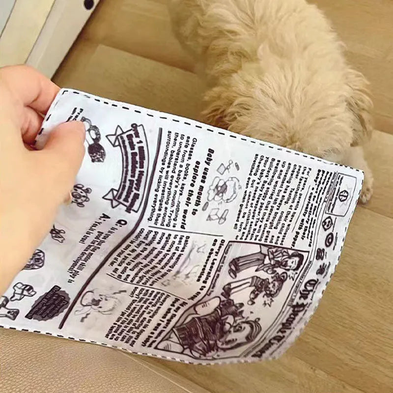 Tearproof dog toy with simulated newspaper design for medium breed chewing