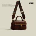 Brown retro messenger bag with sandwich pocket design and sewing thread detailing