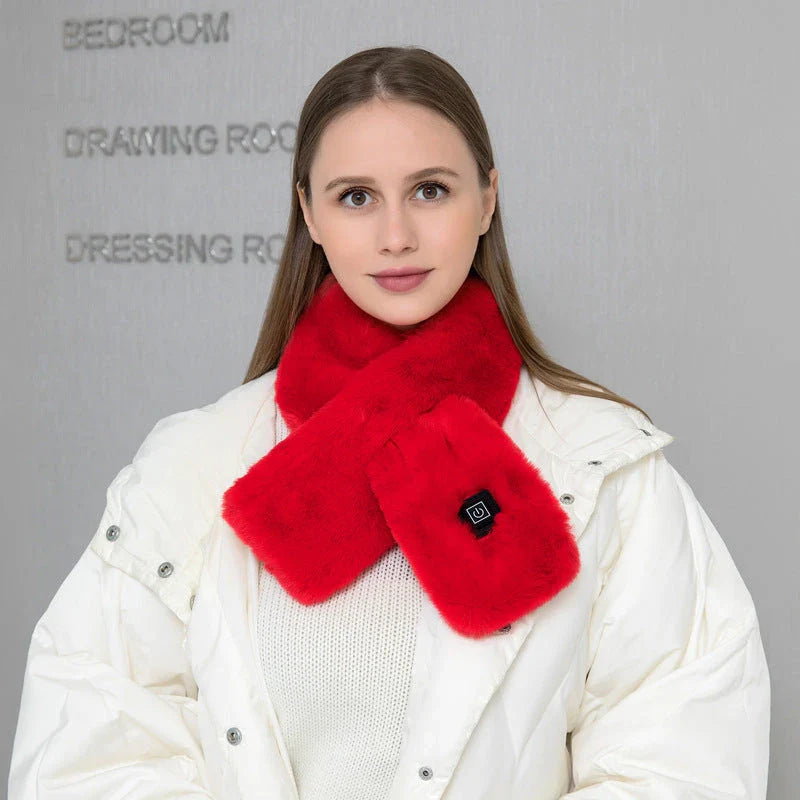 Cozy USB-powered heated neck scarf with three temperature control settings for comfortable warmth in cold weather