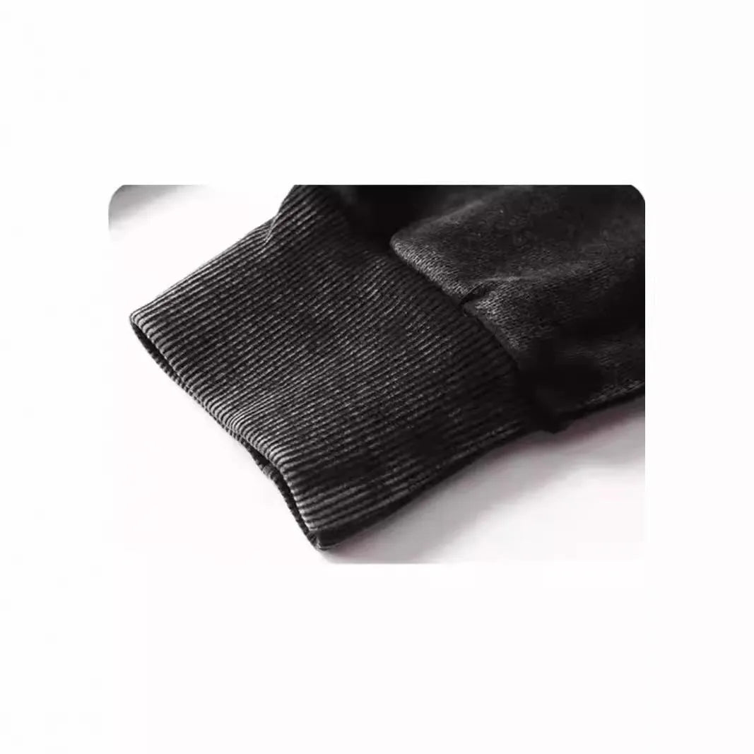 Men's retro washed cotton sweater in loose fit with collarless design and drop-shoulder sleeves