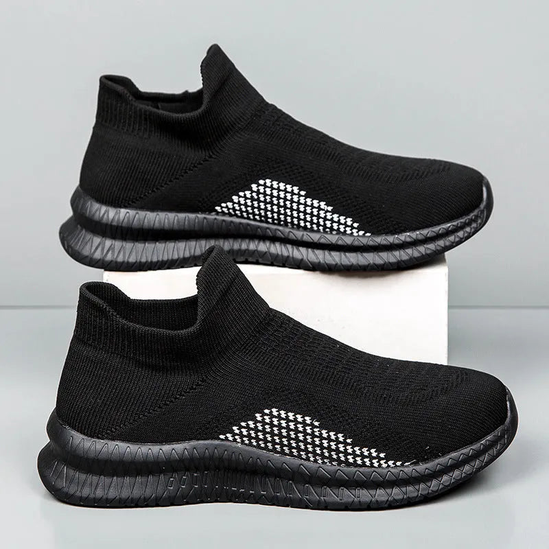 Popcorn Flyknit men's low-top casual sneaker in blue fabric with round toe and flat sole.