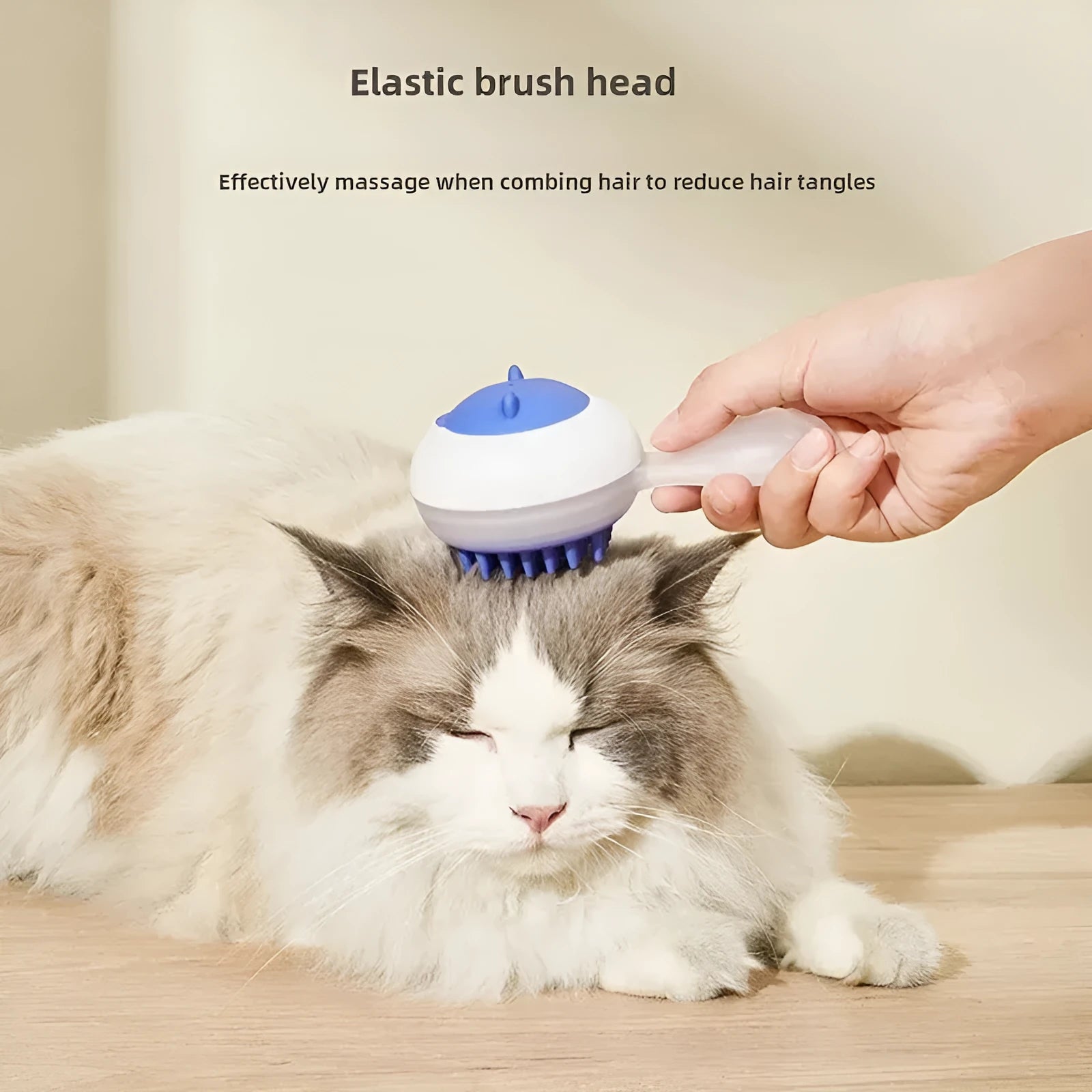 Automatic pet bath brush with soft gel massage heads in blue and orange colour options