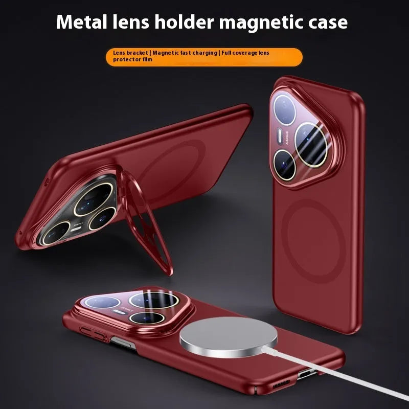 Huawei P80 series magnetic phone case with frosted back shell in black, red, or silver.