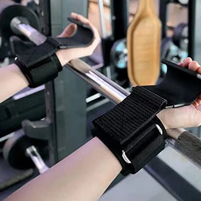 Black fitness wrist grip hook strap for pull-up training with horizontal bar