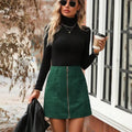 Women's high waist stitching zipper short skirt in black, shown as a hip skirt.