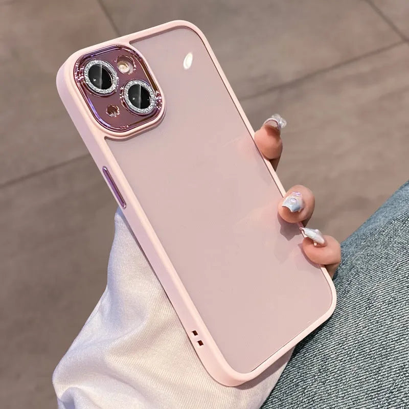 PC electroplated glitter full coverage phone case for iPhone with lens protector in dark purple
