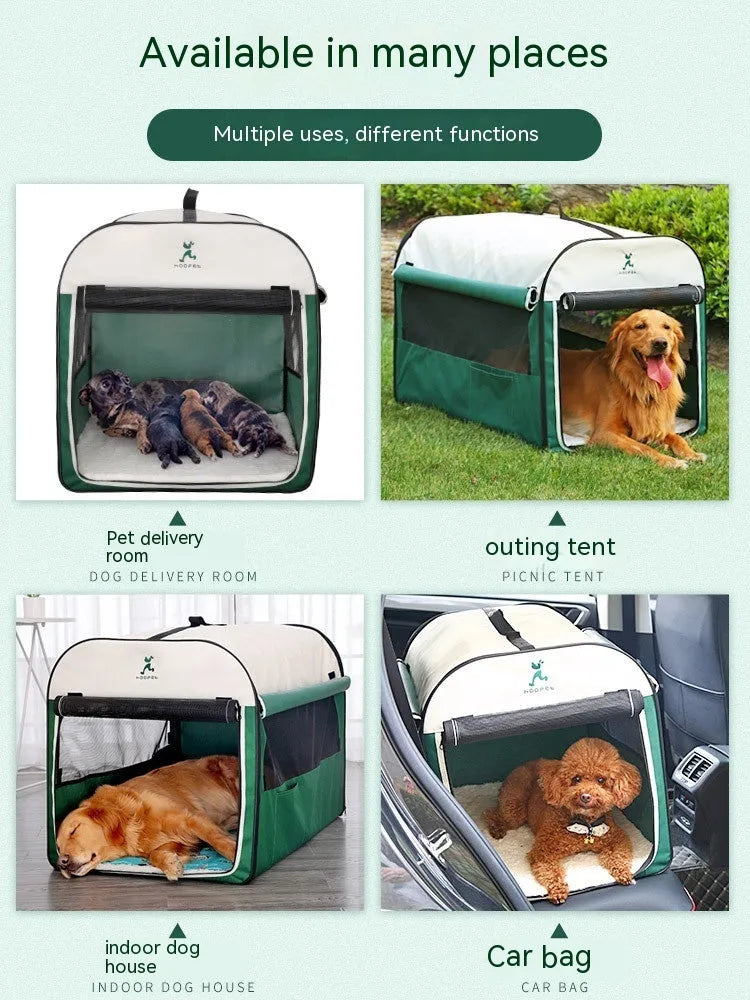 Green dog kennel tent with lamb cashmere lining, suitable for indoor and outdoor winter use