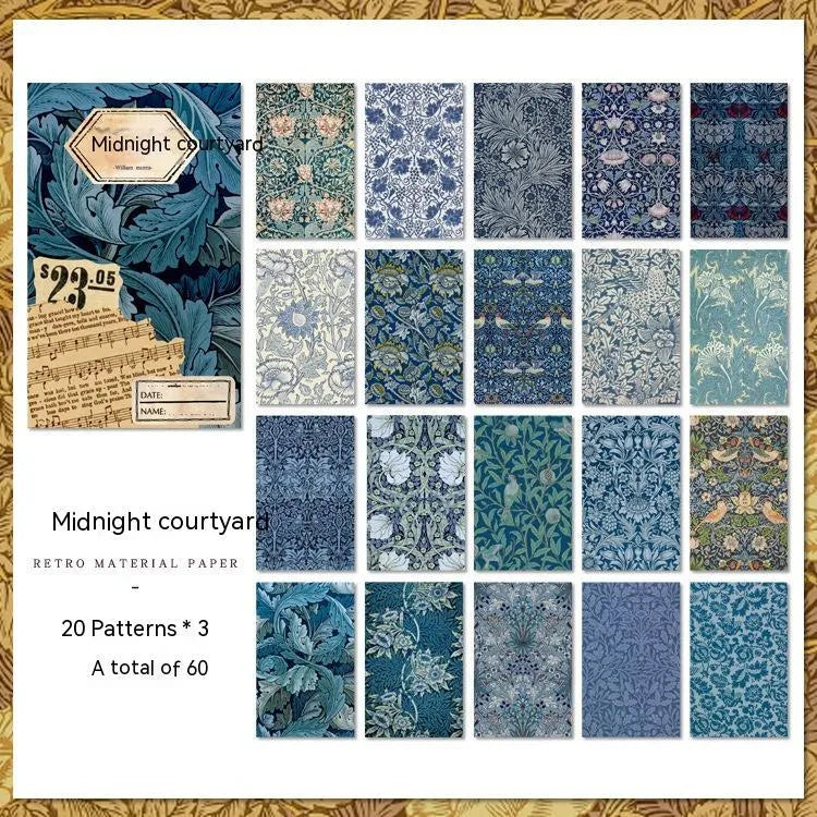 Retro artistic decorative paper set 60 sheets special cambric paper 8x13cm plastic seal