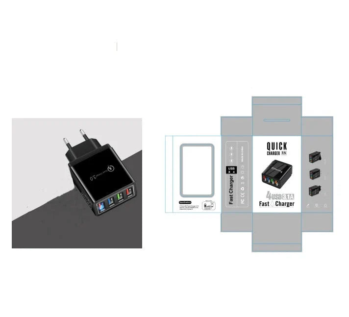 4-port USB wall charger with Quick Charge 3.0 technology for fast charging of smartphones and tablets