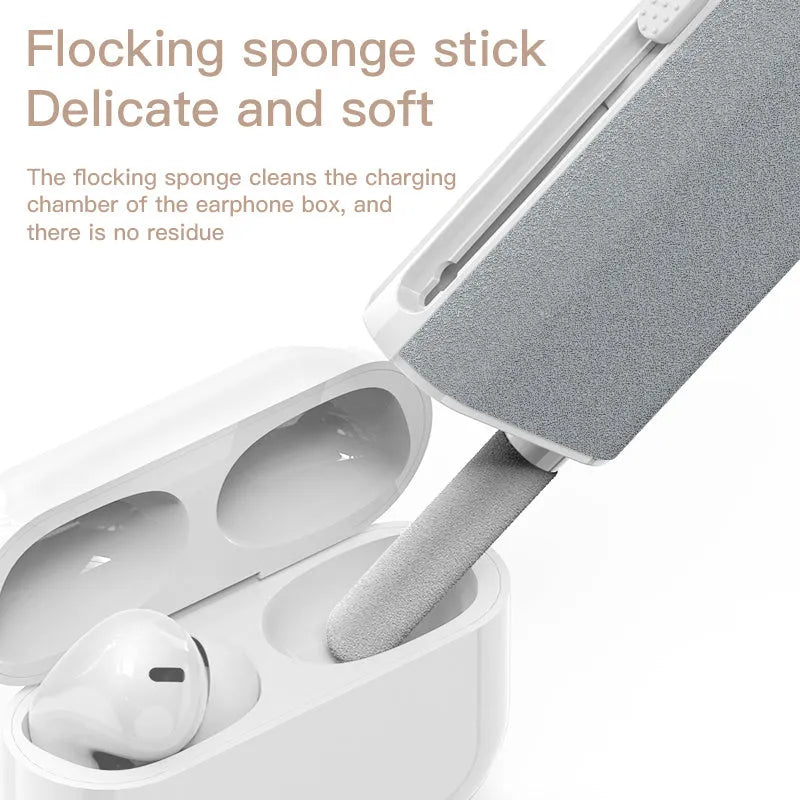 5-in-1 screen cleaner kit with flocking sponge, brush, and metal tip for electronic device cleaning