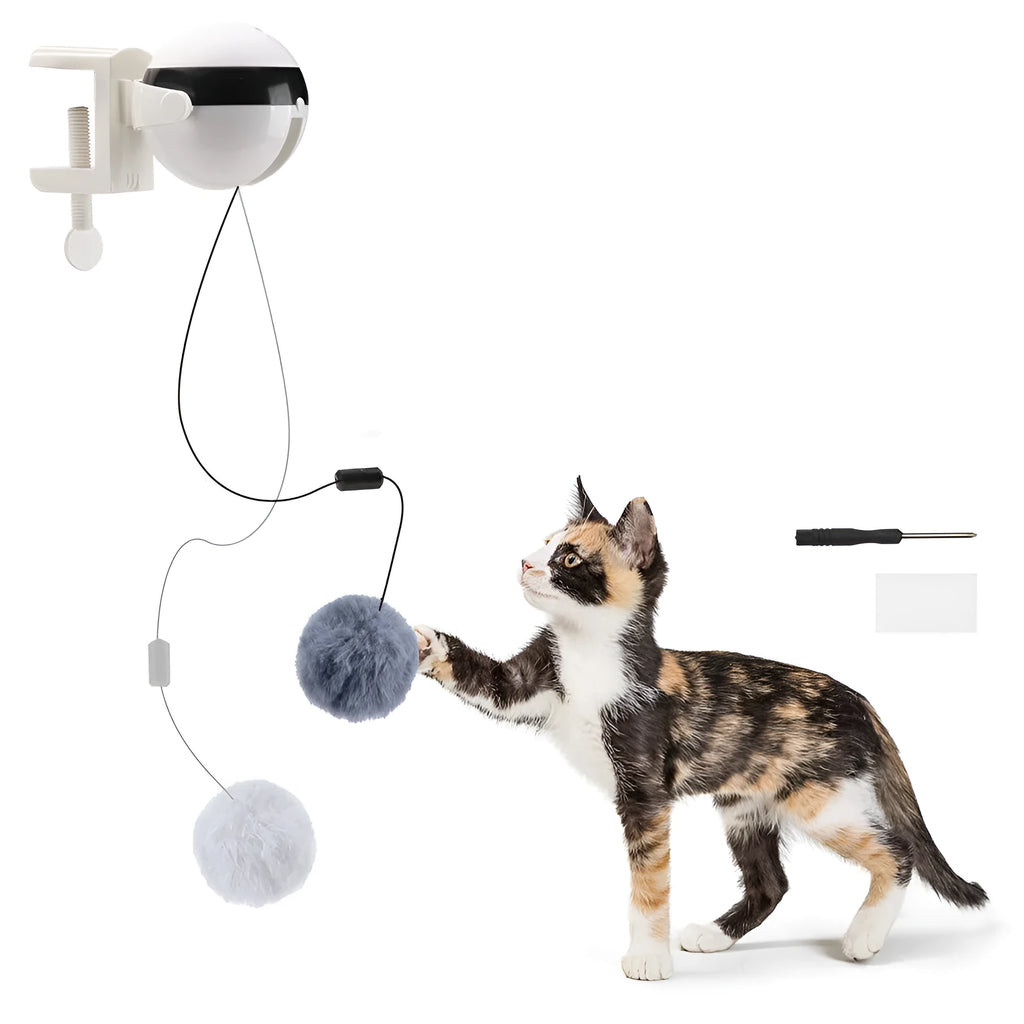 Electric automatic lifting motion cat toy with rabbit hair teaser ball and 10KG rope load-bearing, black or white