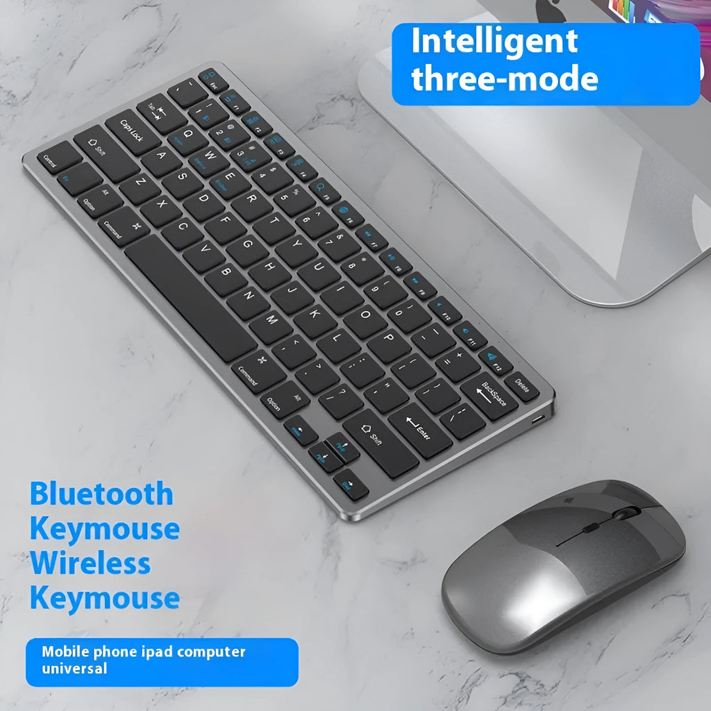 Ultra-thin wireless keyboard and mouse combo in silver colour on a desk