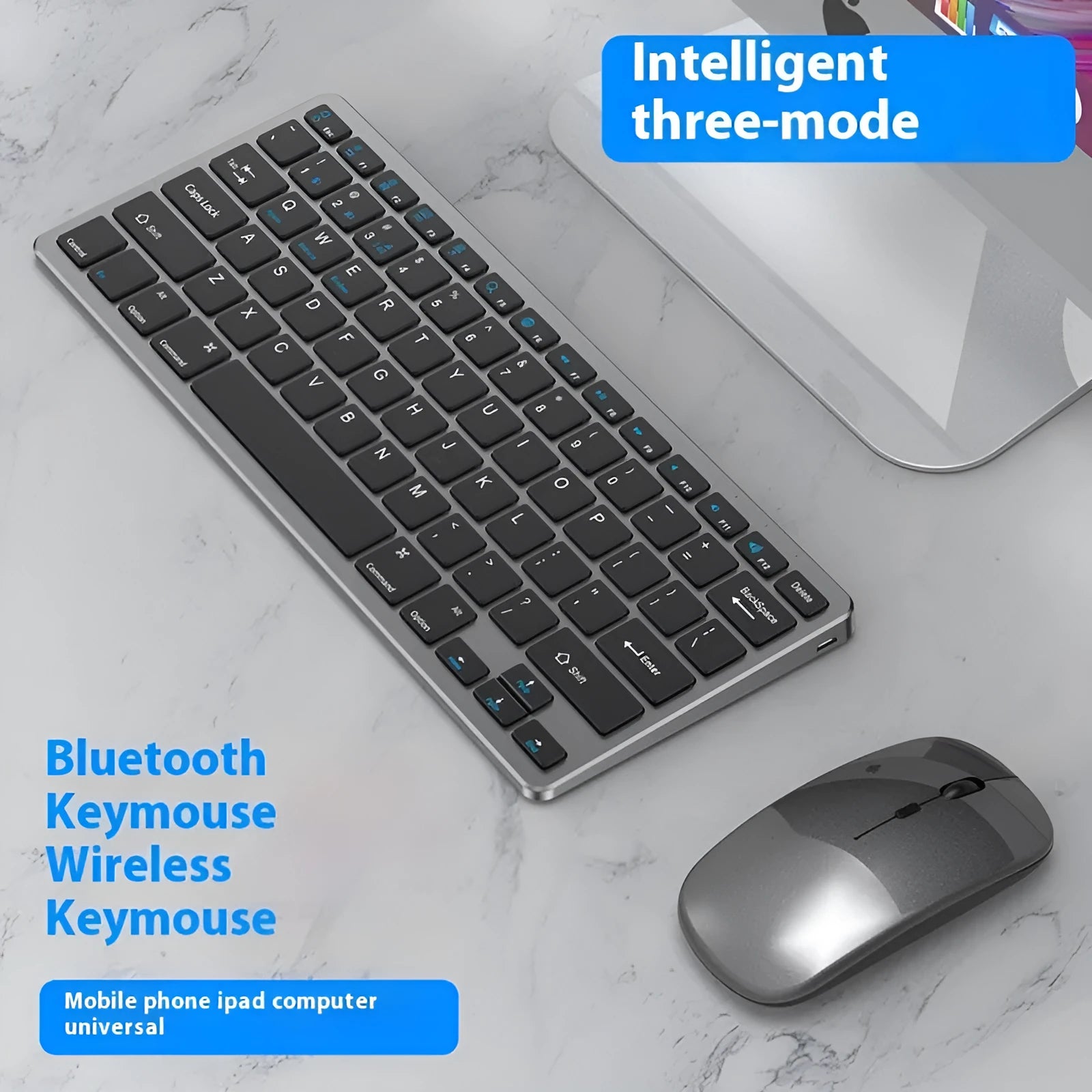 Ultra-thin wireless keyboard and mouse combo in silver colour on a desk